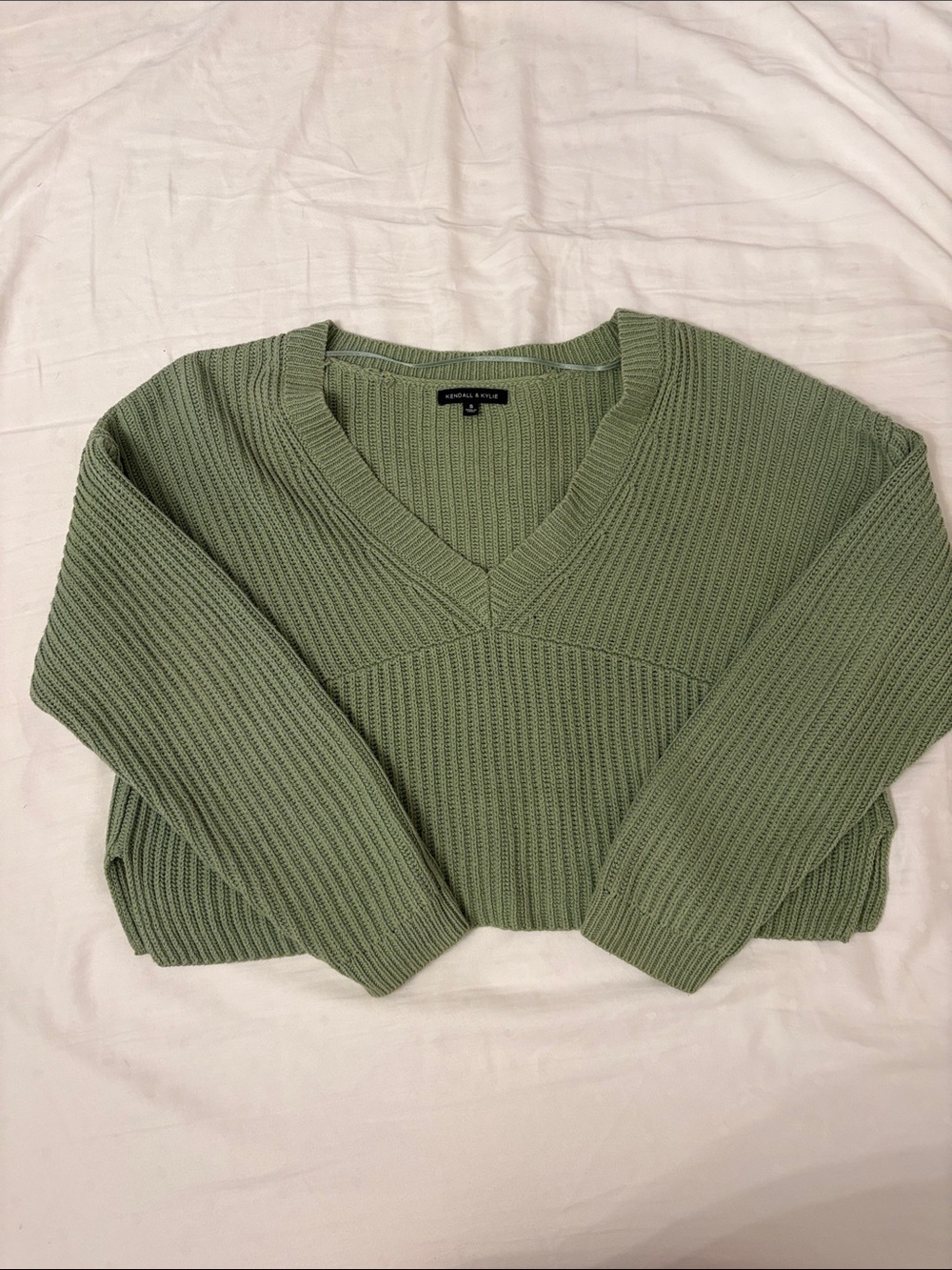 Kendall & Kylie Sage Green V-Neck Ribbed Sweater